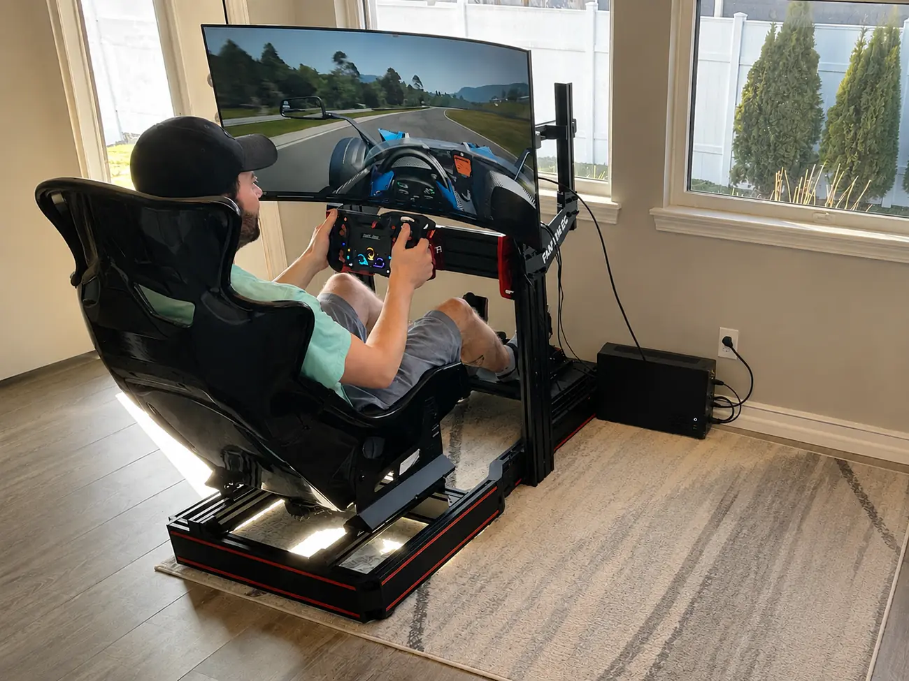 A racing simulator installed in a home